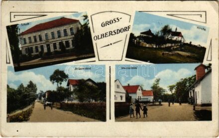 Velké Albrechtice, Gross Olbersdorf; Schule, Kirche, Strassenbild / school, church, street view (EK)