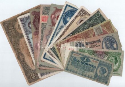 1920-1946. 12db-os vegyes korona, pengő bankjegy tétel, közte 1920. 1000K 'Orell Füssli Zürich' T:III,III-, 1000K IV ragasztott