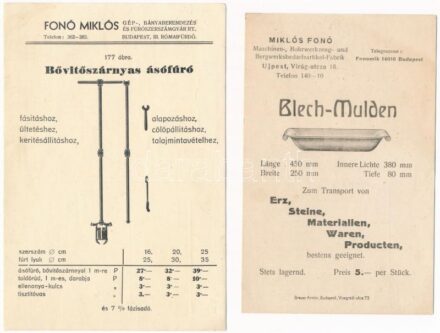 Fonó Miklós gép-, bányaberendezés és fúrószerszámgyár rt. - 2 db régi reklám képeslap
