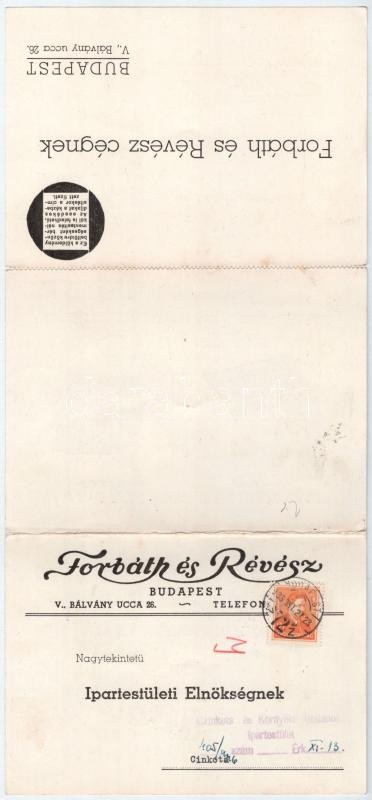 1936 Hungaria és Rheinmetall hordozható írógép. Forbáth és Révész cég kihajtható reklámlapja. Budapest V. Bálvány utca 26. / Hungarian typewriter shop folding advertisement card