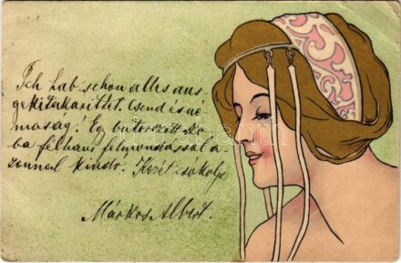 1900 Szecessziós hölgy / Art Nouveau lady, litho (EK)