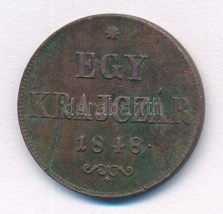 1848. 1kr Cu T:2 karc Adamo B1