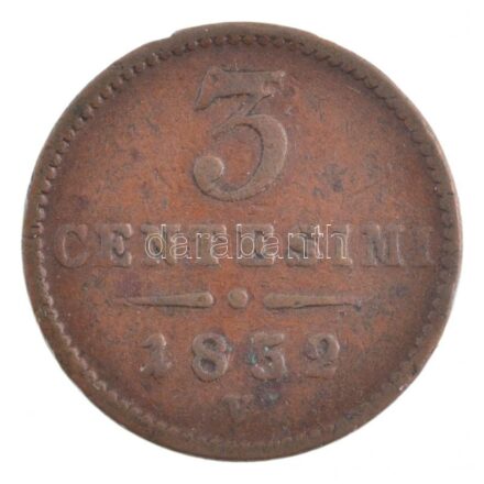 Olasz Államok / Lombardia-Velence 1852V 3c Cu T:2- patina, ph Italian States / Lombardy-Venetia 1852V 3 Centesimi Cu C:VF patina, edge error Krause C#30.2