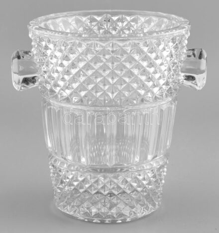 Kristály pezsgősvödör, formába öntött üveg, apró csorbákkal, m: 23 cm, d: 19 cm