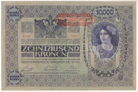 1918. 10.000K hátlap rajzos, 'DEUTSCHÖSTERREICH' felülbélyegzéssel T:I-