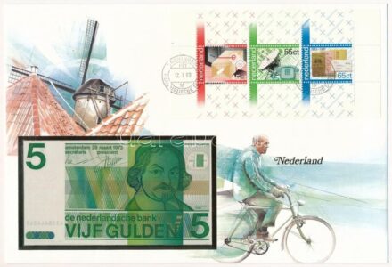 Hollandia 1973. 5G felbélyegzett borítékban, bélyegzéssel T:I Netherlands 1973. 5 Gulden in envelope with stamp and cancellation C:UNC