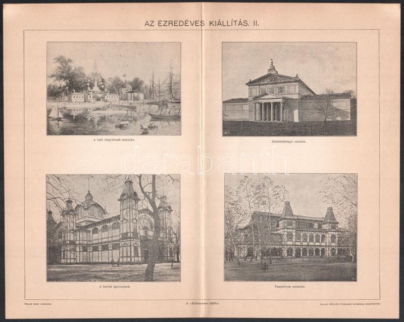 Az Ezredéves kiállítás, 4 db illusztrált melléklet a Pallas Nagy Lexikonából (a 'Millennium' cikkhez), 29,5x23,5 cm - Image 2