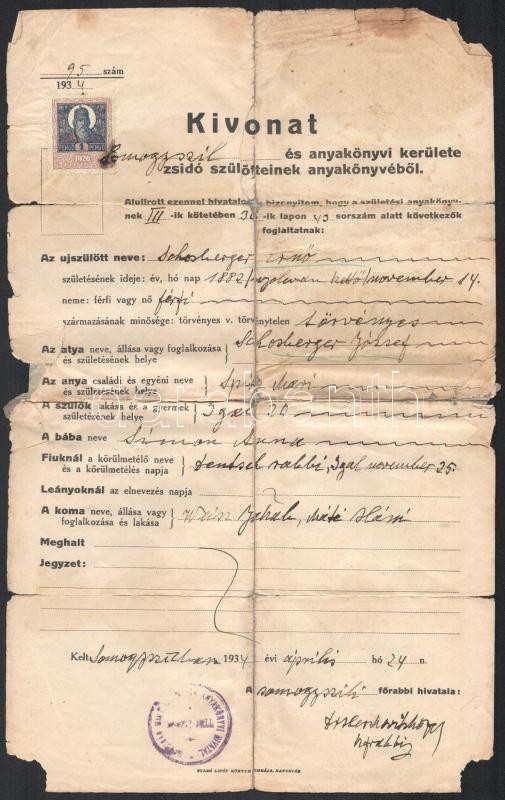 1934-1952 4 db okmány (születési anyakönyv kivonat, névváltoztatási okirat, stb.) - Image 2