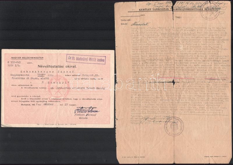 1934-1952 4 db okmány (születési anyakönyv kivonat, névváltoztatási okirat, stb.) - Image 3