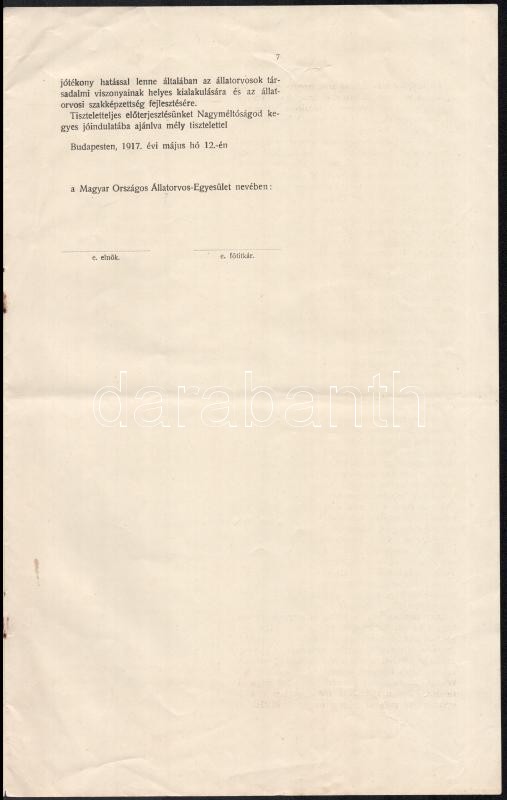 1917 Magyar Állatorvos Egyesület előterjesztése hat oldal - Image 4
