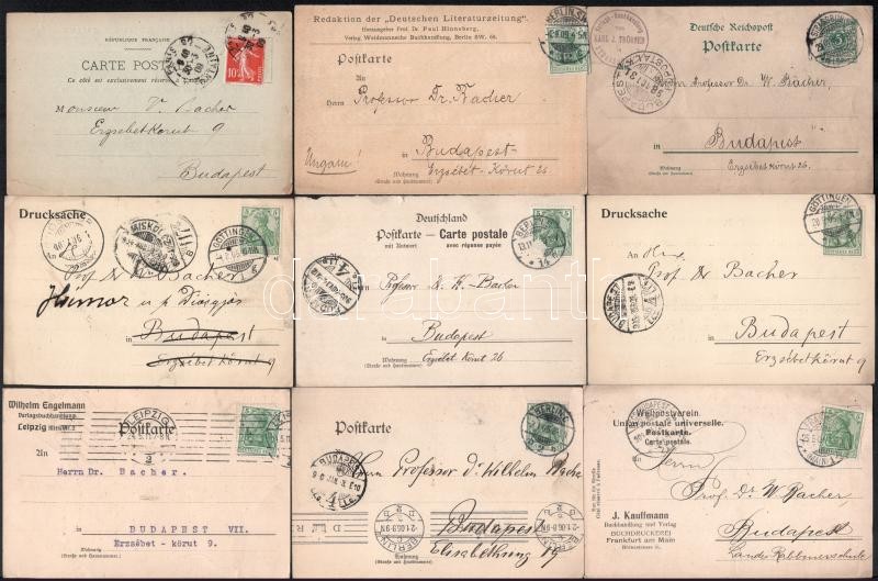 cca 1910 14 darab W, Bacher professzornak szóló levelezőlap