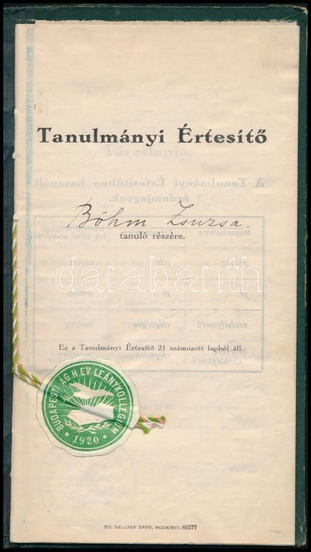 1930 zsidó lány tanulmányi értesítője - Image 2