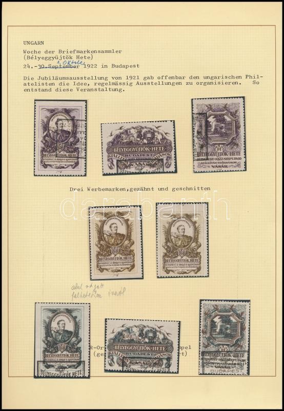 1922 Bélyeggyűjtők hete 8 db levélzáró