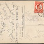 1932 Ripensia-FTC meccsről hazaküldött képeslap csapattagok aláírásával