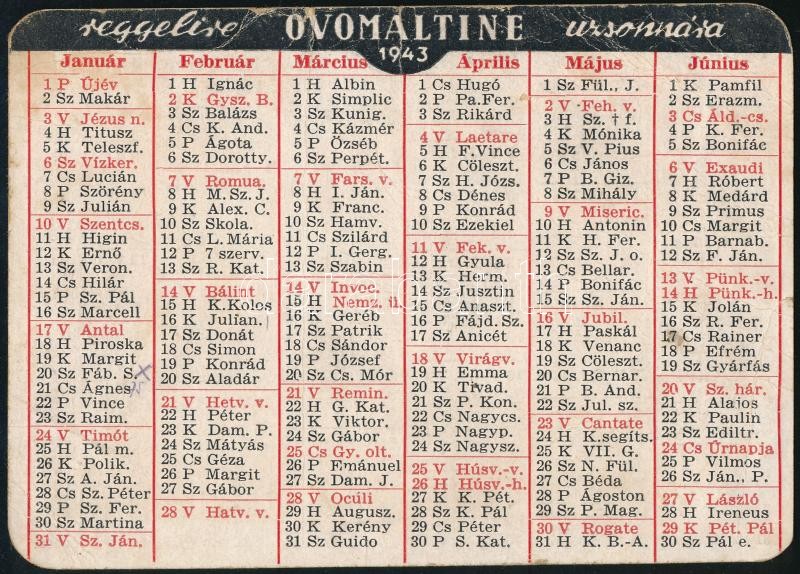 1943 Ovomaltine kártyanaptár