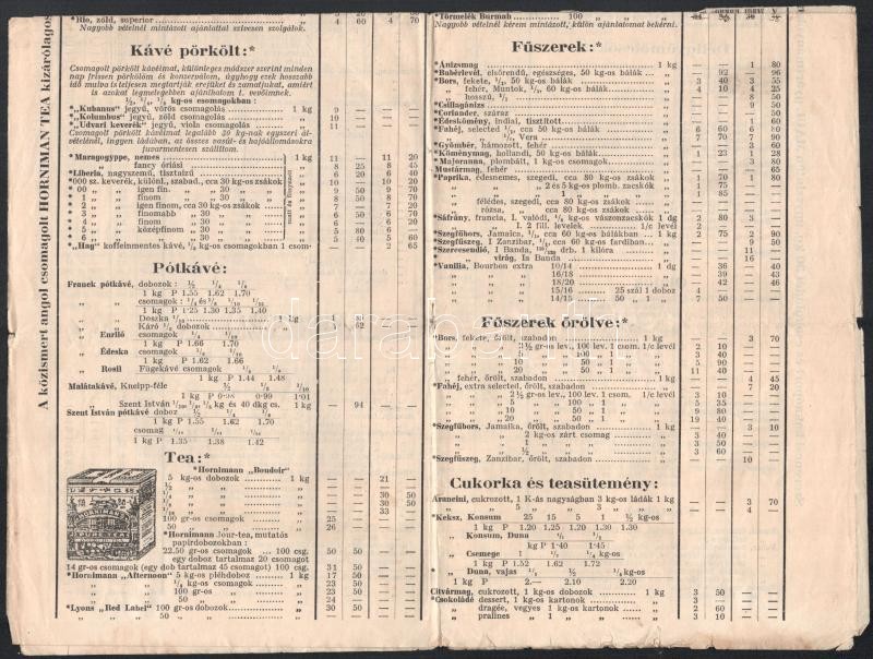 cca 1930 Hoffmann József Udvari Szállító, Gyarmatárú Nagykereskedő árlistája, viseltes állapotban - Image 2