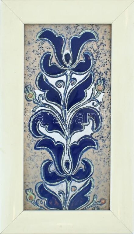 Jelzés nélkül: virág mintás tűzzománc kép. Keretben. 18x8 cm