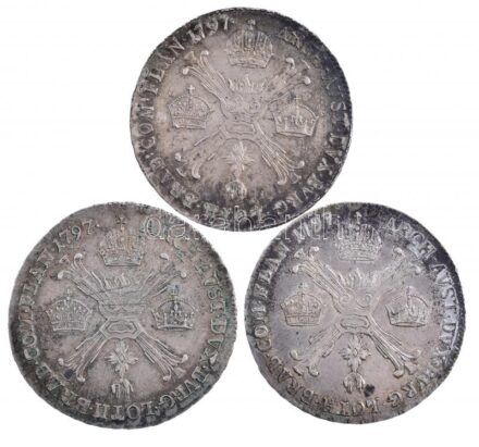Osztrák Németalföld 1797B 1/4 Kronenthaler Ag 'II. Ferenc' (3db) T:2,2- Austrian Netherlands 1797B 1/4 Kronenthaler Ag 'Franz II' (3pcs) C:XF,VF Krause KM#60
