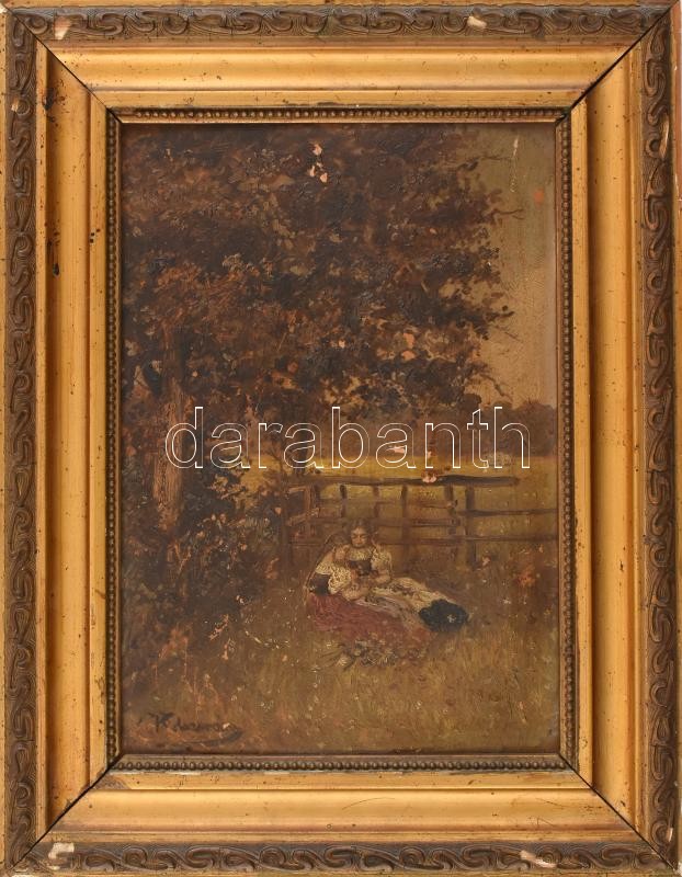 Kolozsváry jelzéssel: Ringató, Olaj, farost. Kis sérülésekkel, sérült keretben. 30x20 cm