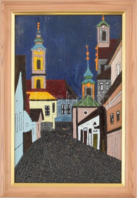 Jelzés nélkül: Város részlet. Tűzzománc. Keretben 15x24 cm
