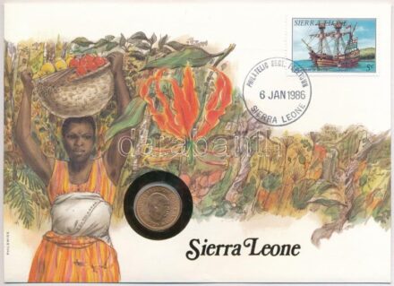 Sierra Leone 1964. 1/2c Br felbélyegzett borítékban, bélyegzéssel, német nyelvű leírással T:1- patina, kis karc Sierra Leone 1964. 1/2 Cent Br in envelope with stamp, cancellation and a prospectus in german C:AU patina, small scratch