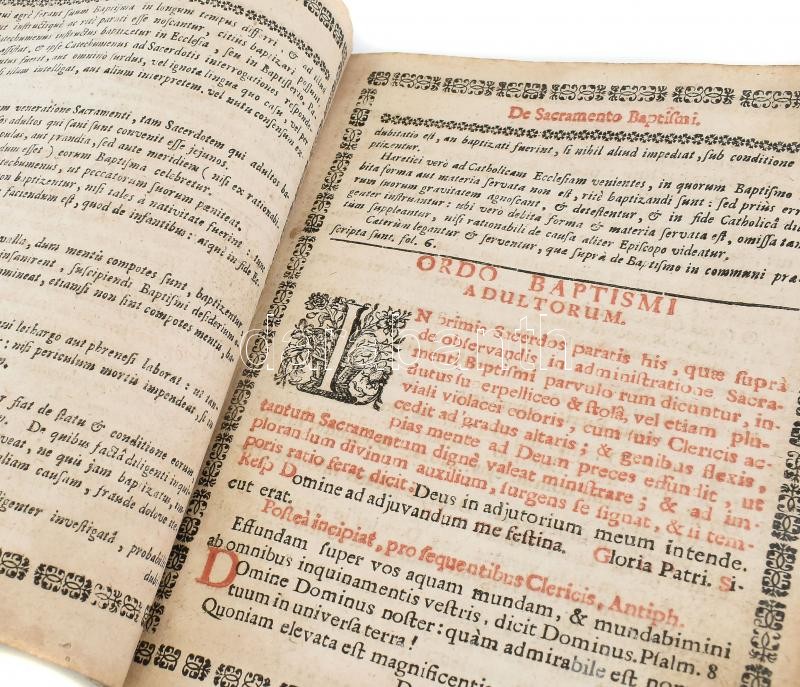 Rituale Strigoniense, seu Formula Agendorum In Administratione Sacramentorum, ac caeteris Ecclesiae publicis functionibus Nagyszombat, 1692. Typis Academicis. (8)+298+(2)+24 p (a 27-ből). Az önálló belső címlappal bíró második rész az - Image 2