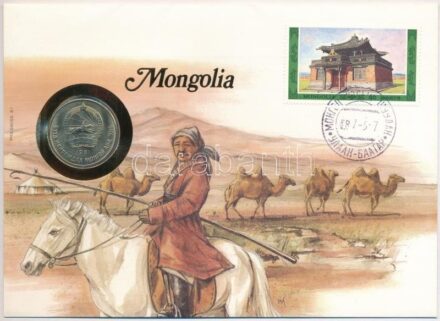 Mongólia 1981. 50M Cu-Ni felbélyegzett borítékban, bélyegzéssel, német nyelvű leírással T:1- patina Mongolia 1981. 50 Möngö Cu-Ni in envelope with stamp, cancellation and a prospectus in german C:AU patina