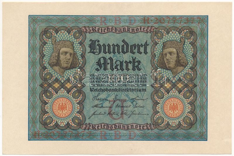 Németország / Weimari Köztársaság 1920. 100M nyolcjegyű sorszámmal T:I Germany / Weimar Republic 1920. 100 Mark with eight digit serial C:UNC Krause 69.b