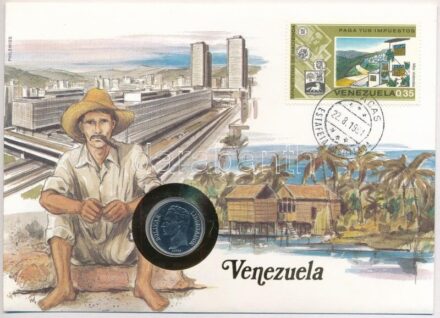 Venezuela 1989. 1B acél felbélyegzett borítékban, bélyegzéssel, német nyelvű leírással T:1 Venezuela 1989. 1 Bolívar steel in envelope with stamp, cancellation and a prospectus in german C:UNC