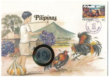 Fülöp-szigetek 1985. 50s Cu-Ni felbélyegzett borítékban, bélyegzéssel, német nyelvű leírással T:1- patina, kis karc Philippines 1985. 50 Sentimo Cu-Ni in envelope with stamp, cancellation and a prospectus in german C:AU patina, small