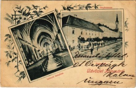 1899 (Vorläufer) Kalocsa, Stephaneum nyugatról, Intézeti templom, belső. Art Nouveau, floral (EK)