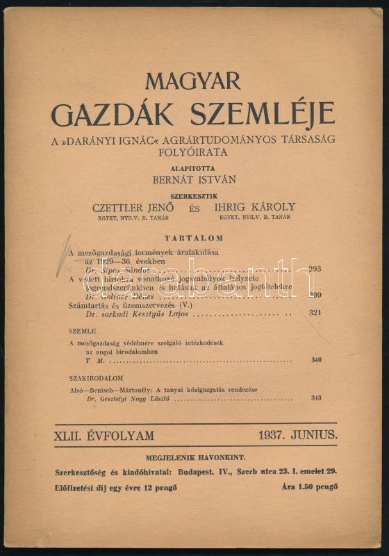 1937-1938 A Magyar Gazdák szemléje c. folyóirat 2db száma