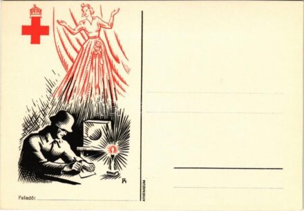 Vöröskeresztes propaganda lap katonával. Athenaeum / Red Cross nurse with soldier