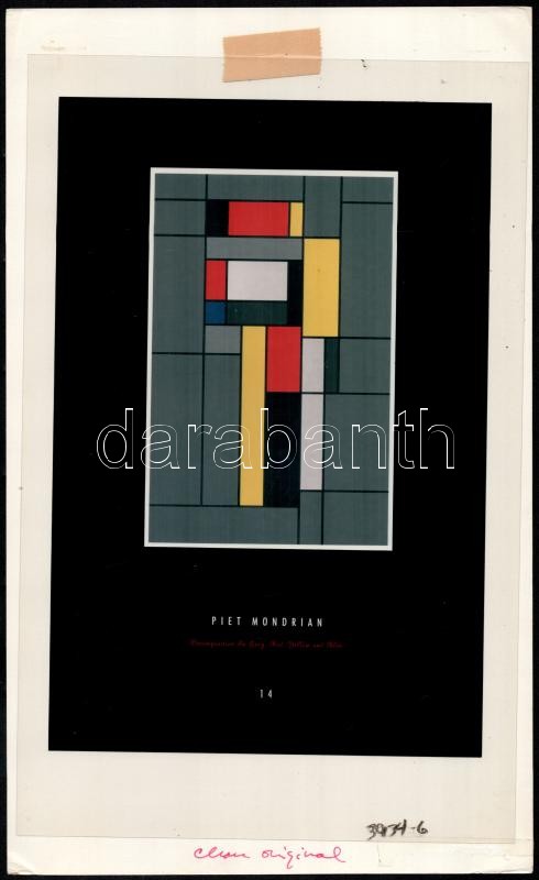 cca 1990-2000 Piet Mondrian után: Decomposition in grey, red, yellow and blue. Nyomat. 27x18 cm