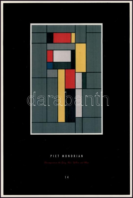 cca 1990-2000 Piet Mondrian után: Decomposition in grey, red, yellow and blue. Nyomat. 27x18 cm - Image 2