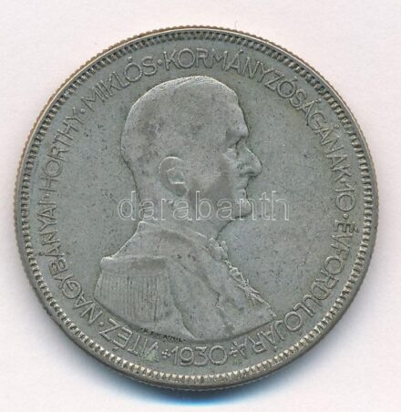 1930. 5P Ag 'Horthy jobbra' T:2- patina Adamo P8