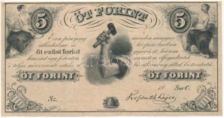 1852. 5Ft 'Kossuth bankó' kitöltetlen 'C' sorozat T:II,II- Hungary 1852. 5 Forint without date and serial number, 'C' series C:XF,VF Adamo G124