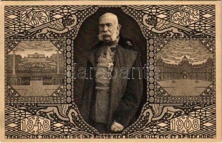 1848-1908 Franciscus Josephus I.D.G. Imp. Austr. Rex Boh.Gal.Ill. Etc. et. Ap. Rex Hung. / Ferenc József uralkodásának 60. évordulója, jubileumi díjjegyes lap / Franz Joseph's 60th anniversary of reign. Art Nouveau, Viribus Unitis. 5 Heller