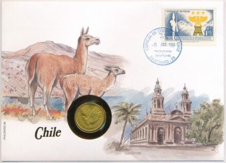 Chile 1970. 5c Al-Br felbélyegzett borítékban, bélyegzéssel, német nyelvű leírással T:1 patina Chile 1970. 5 Centesimos Al-Br in envelope with stamp, cancellation and a prospectus in german C:UNC patina