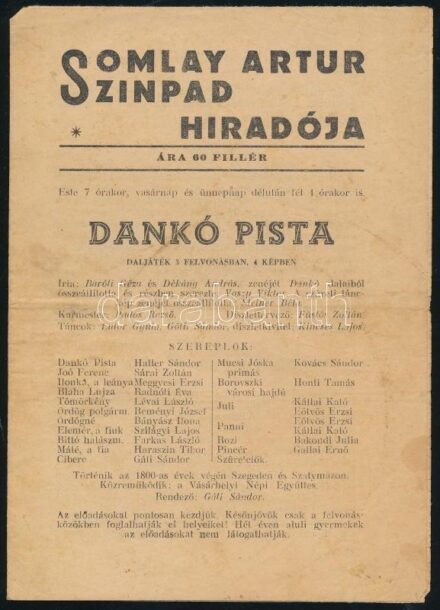 cca 1930-1940 Hódmezővásárhely, a Somlay Artur Színpad híradója