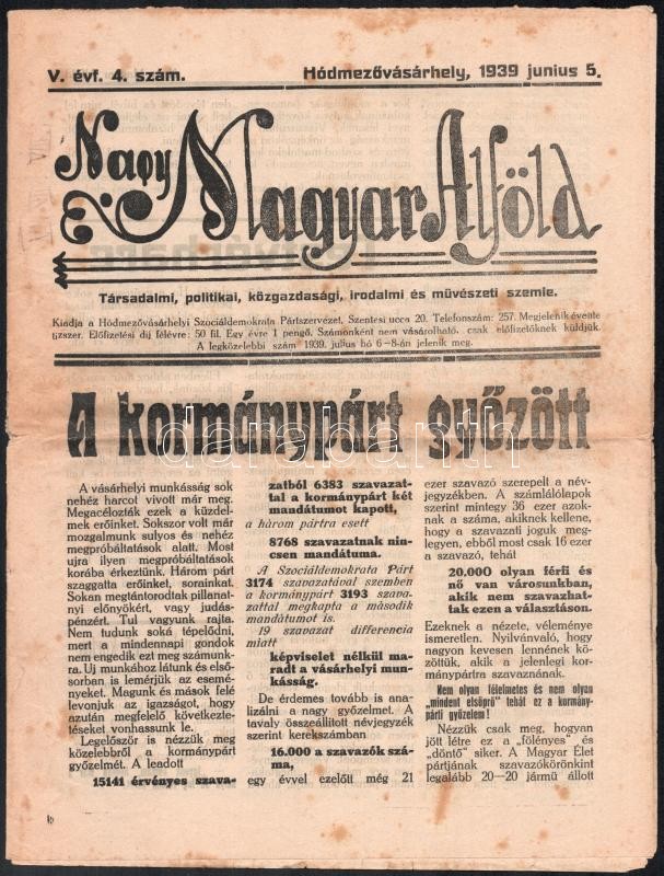 1939 Hódmezővásárhely, Nagy Magyar Alföld V. évfolyam 4. szám