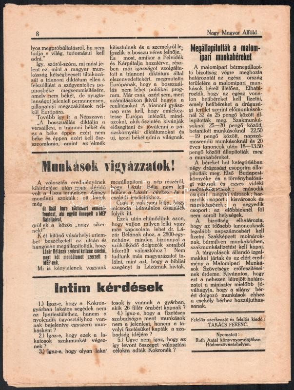 1939 Hódmezővásárhely, Nagy Magyar Alföld V. évfolyam 4. szám - Image 2