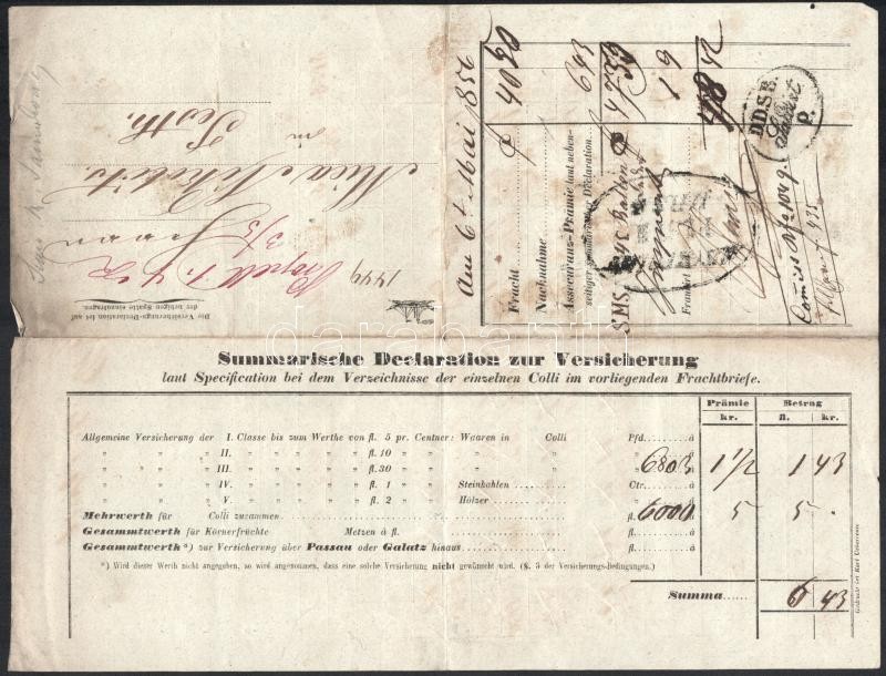 1856 DDSG hajóraklevél Essegről Pestre küldött árukról - Image 2