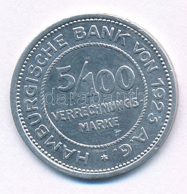 Németország / Weimari Köztársaság / Hamburg 1923. 5/100M Al szükségpénz T:1-,2 Germany / Weimar Republic / Hamburg 1923. 5/100 Mark Al necessity money (notgeld) C:AU,XF