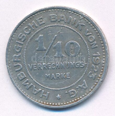 Németország / Weimari Köztársaság / Hamburg 1923. 1/10M Al szükségpénz T:3 Germany / Weimar Republic / Hamburg 1923. 1/10 Mark Al necessity money (notgeld) C:F