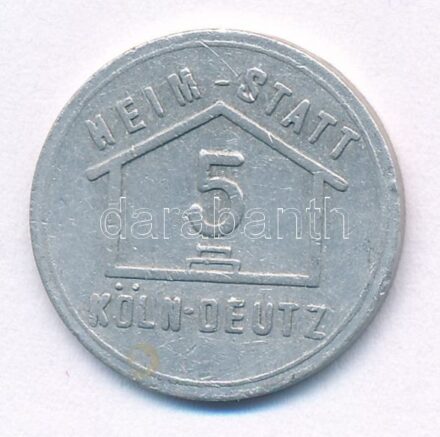 Németország / Weimari Köztársaság / Köln-Deutz ~1920. 5pf Al szükségpénz T:2- Germany / Weimar Republic / Köln-Deutz ~1920. 5 Pfennig Zn necessity money (notgeld) C:VF
