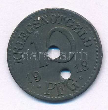 Németország / Weimari Köztársaság / Rudolstadt 1918. 10pf Zn szükségpénz lyukasztással érvénytelenítve T:2 Germany / Weimar Republic / Rudolstadt 1918. 10 Pfennig Zn necessity money (notgeld) invalidated by hole C:XF