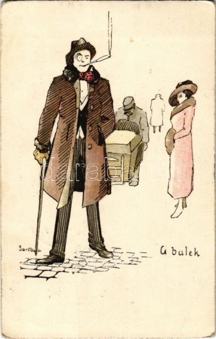 Selmecbánya, Schemnitz, Banská Stiavnica; A balek. A Selmeci Diákéletből VIII. Studentika. Röttig-Romwalter nyomda rt. Sopron / Studentica art postcard s: Bartha L. + '1938 Léva visszatért' So. Stpl. (EB)