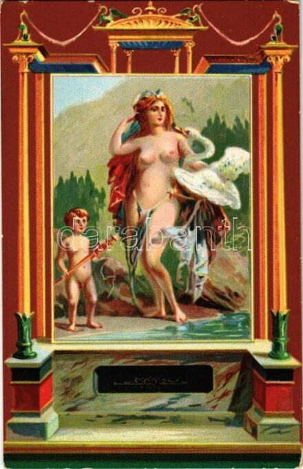 Pompei, Casa degli Amorini Dorati, Leda col cigno / Leda and the Swan. Erotic nude lady art postcard (EK)