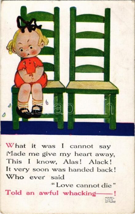 'What it was I cannot say...' Children art postcard, crying girl. 'Attwell' Series 1009. s: Mabel Lucie Attwell (EK)